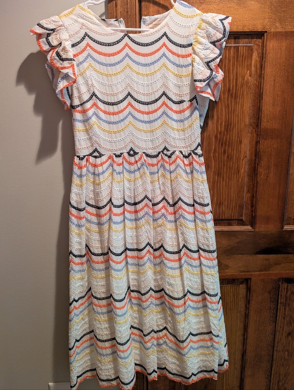 Boutique Embroidered Scallop Midi Dress | Flutter Sleeve | Size Medium
